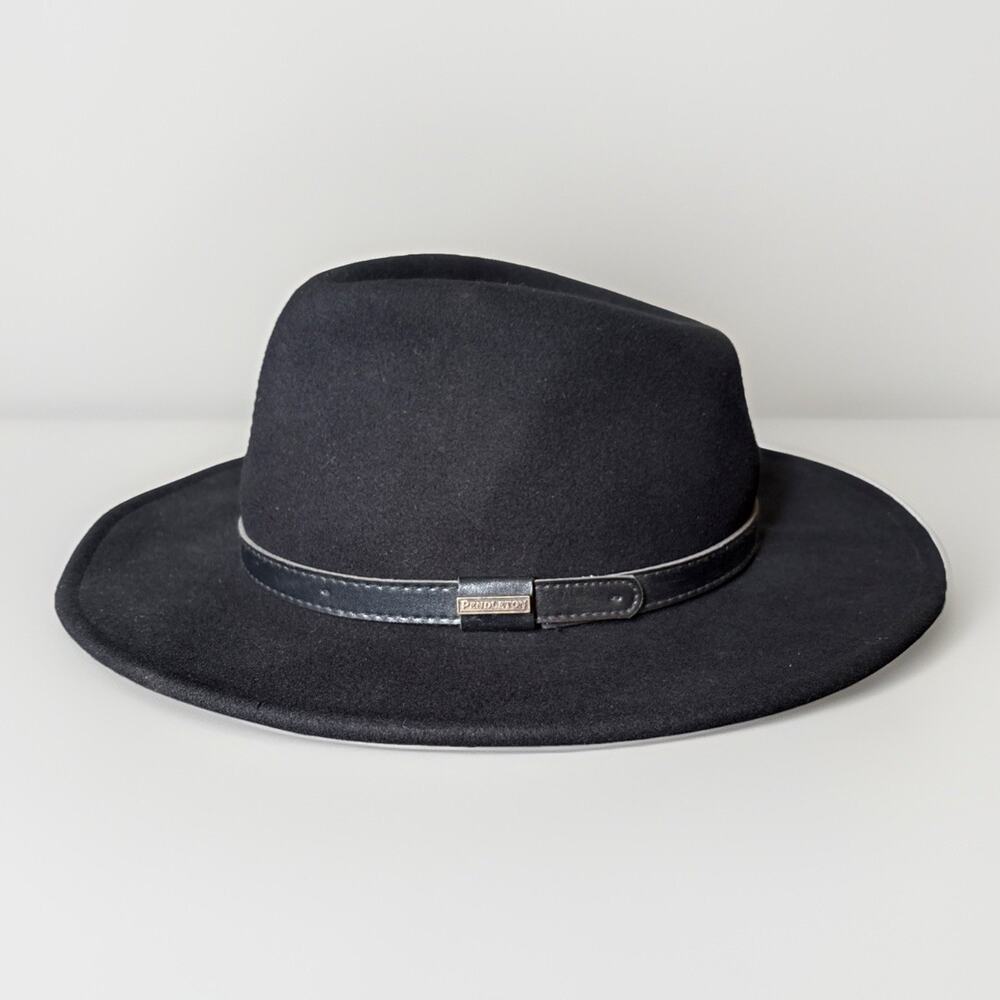 Pendleton 100% Wool Western Outback Hat Black Size Large L Leather Band